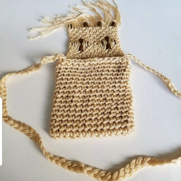 Macrame mini Crochet beige Boho Crossbody … - Picture 2 of 2